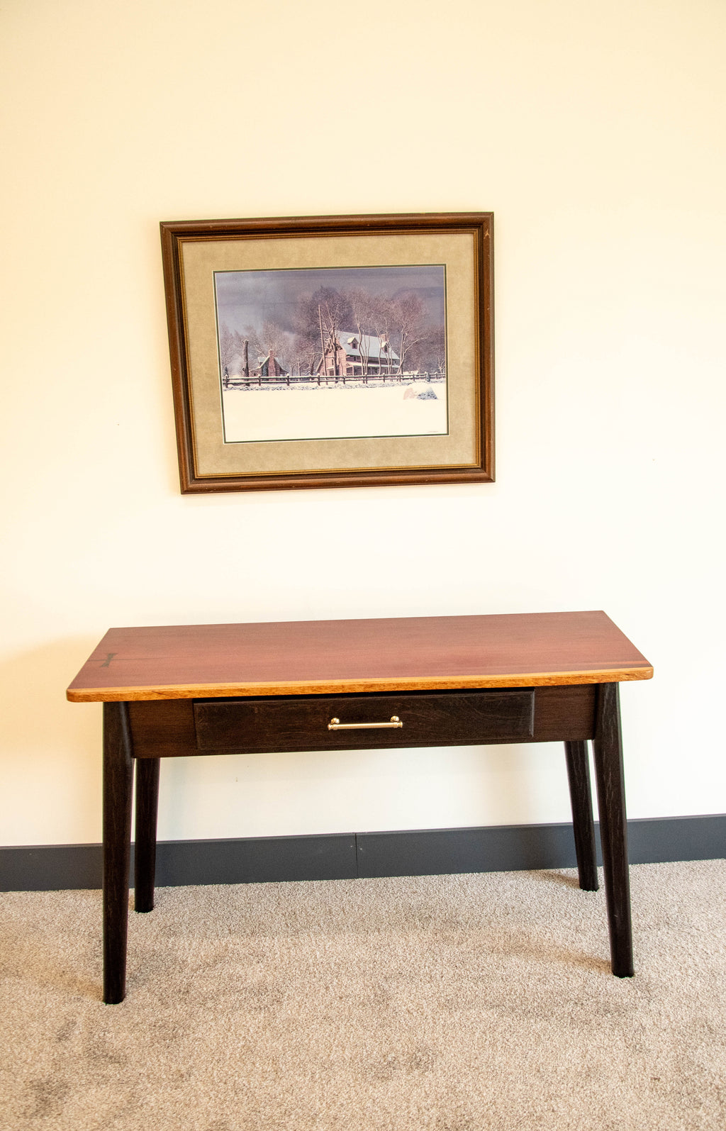 Mid Century Wenge & Purple Heart Wood Writing Desk | Solid Hardwood Desk with Drawer
