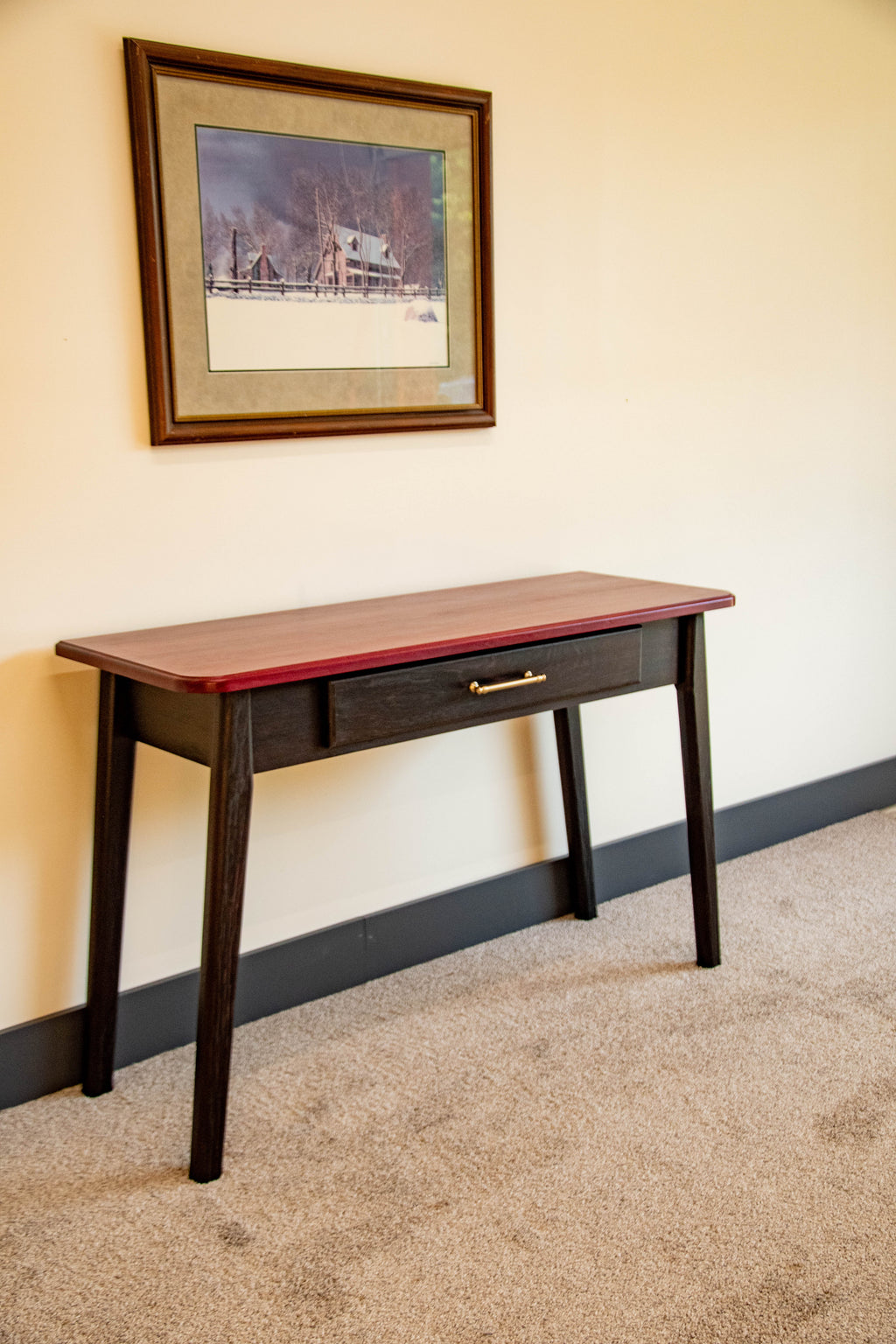 Aubergine Mid Century Wenge & Purple Heart Wood Writing Desk | Solid Hardwood Desk with Drawer