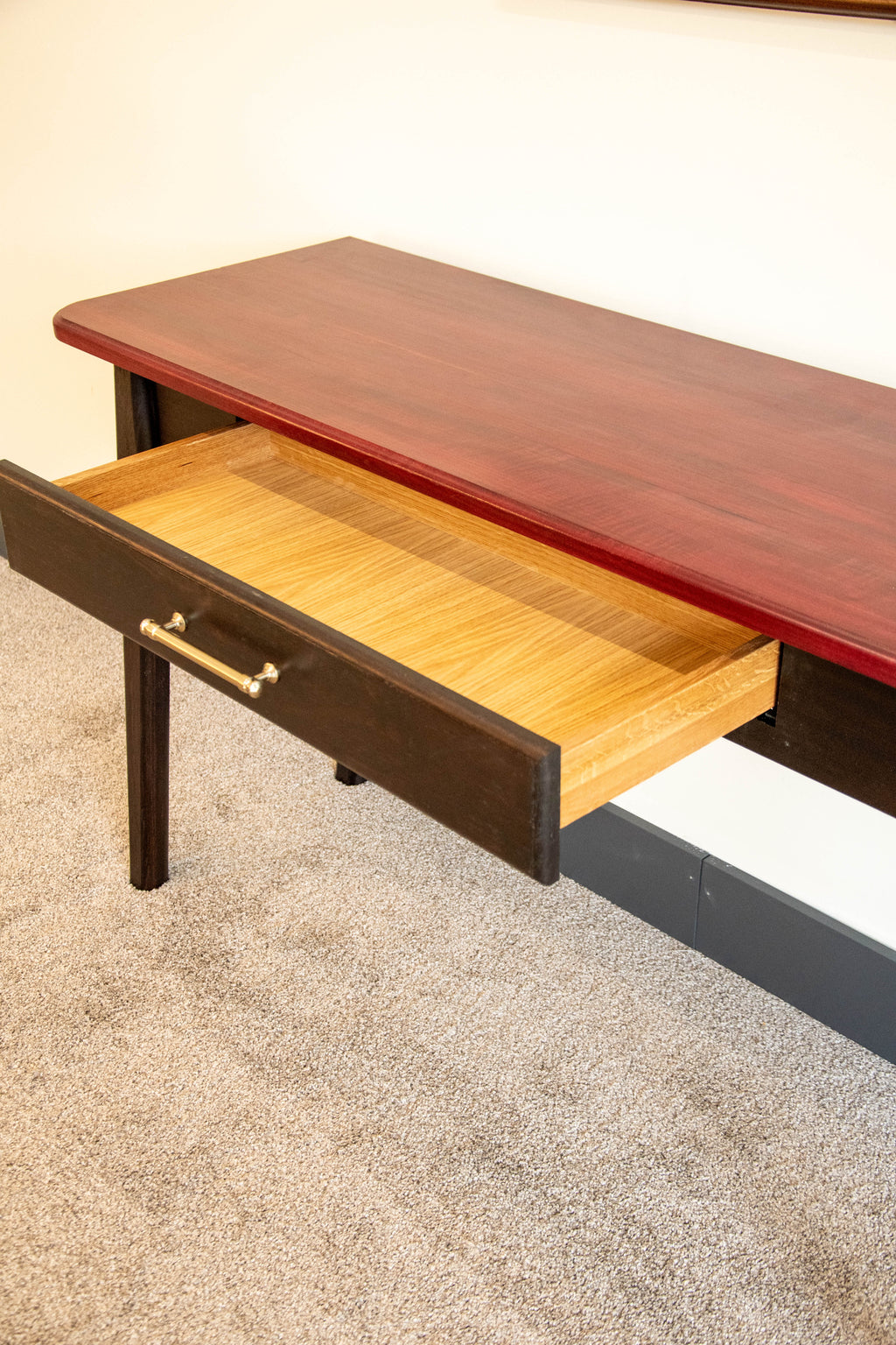 Aubergine Mid Century Wenge & Purple Heart Wood Writing Desk | Solid Hardwood Desk with Drawer