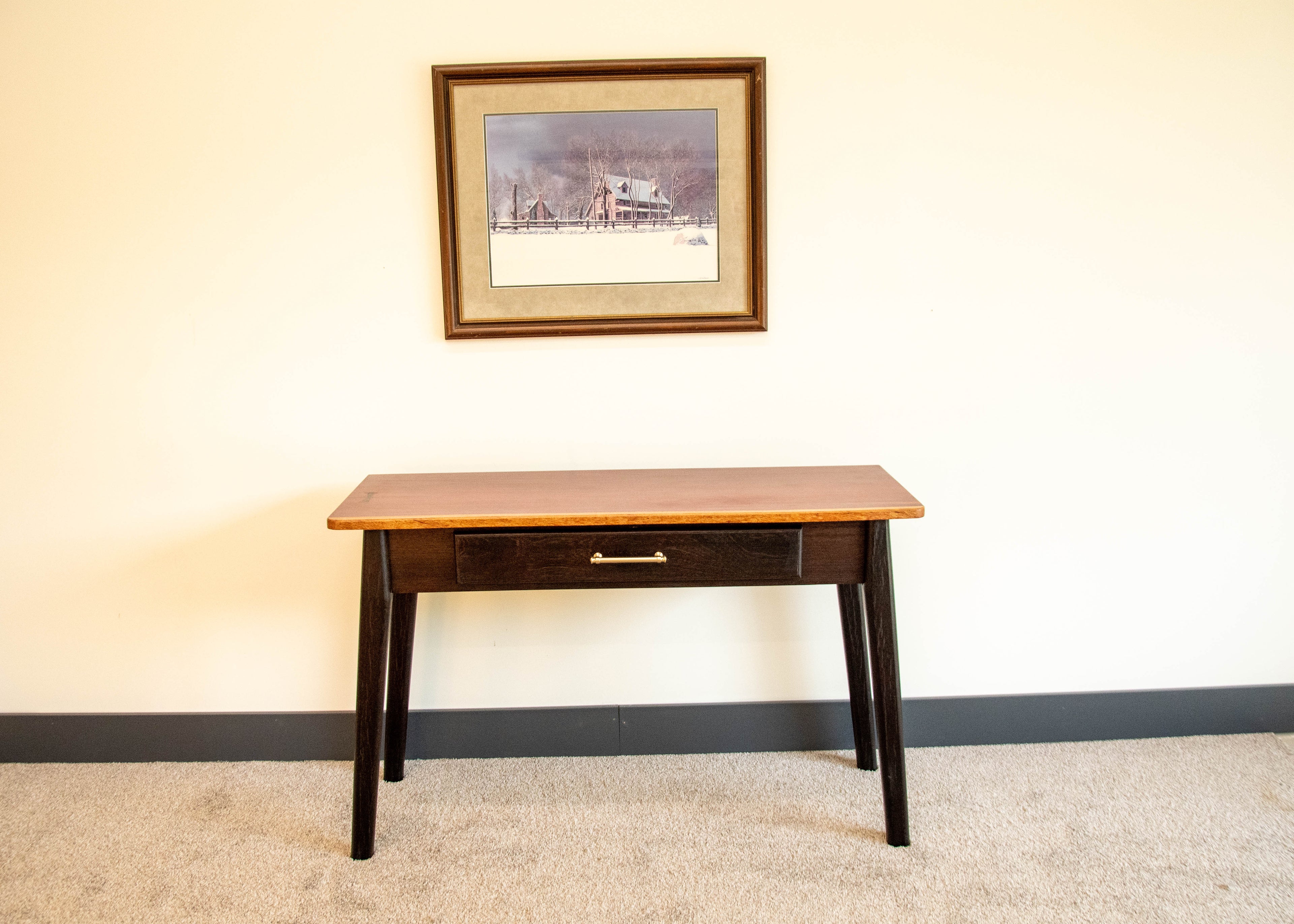 Mid Century Wenge & Purple Heart Wood Writing Desk | Solid Hardwood Desk with Drawer